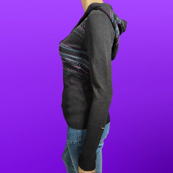 Y2K Hooded Black Fair Isle Skinny Sweater Size S Cotton Emo Indie 2000s - Picture 5 of 10